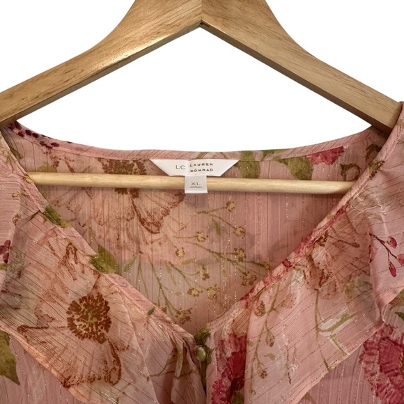Women's XL Blush Pink Floral Ruffle Layered Shabby Chic Flowy Soft Blouse - Picture 2 of 4